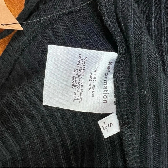 NWT Reformation Parton Black Ribbed Spaghetti Strap Mini Dress Size S B26 - Picture 7 of 7